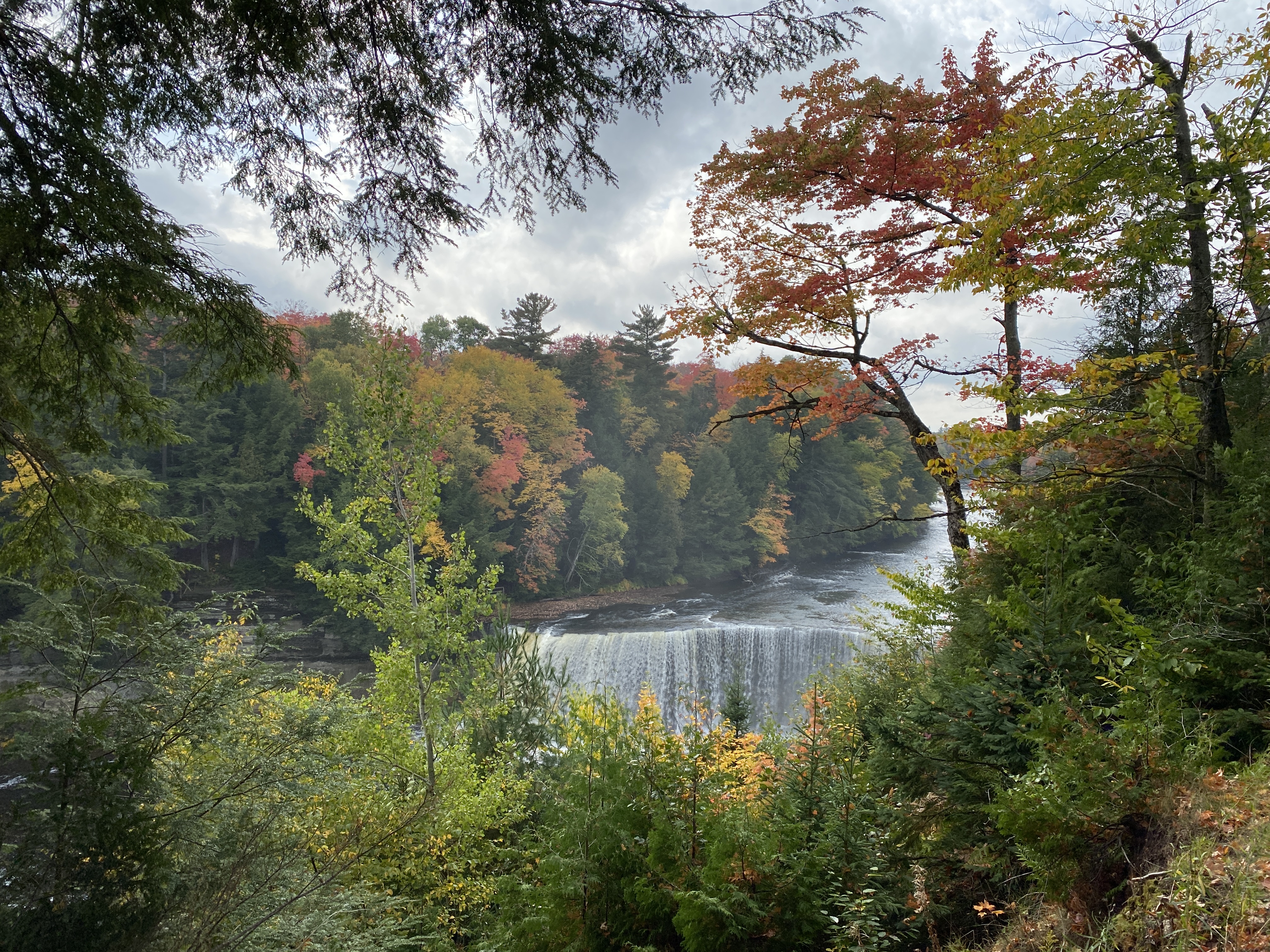 Waterfall and fall foliage in the upper peninsula of Michigan