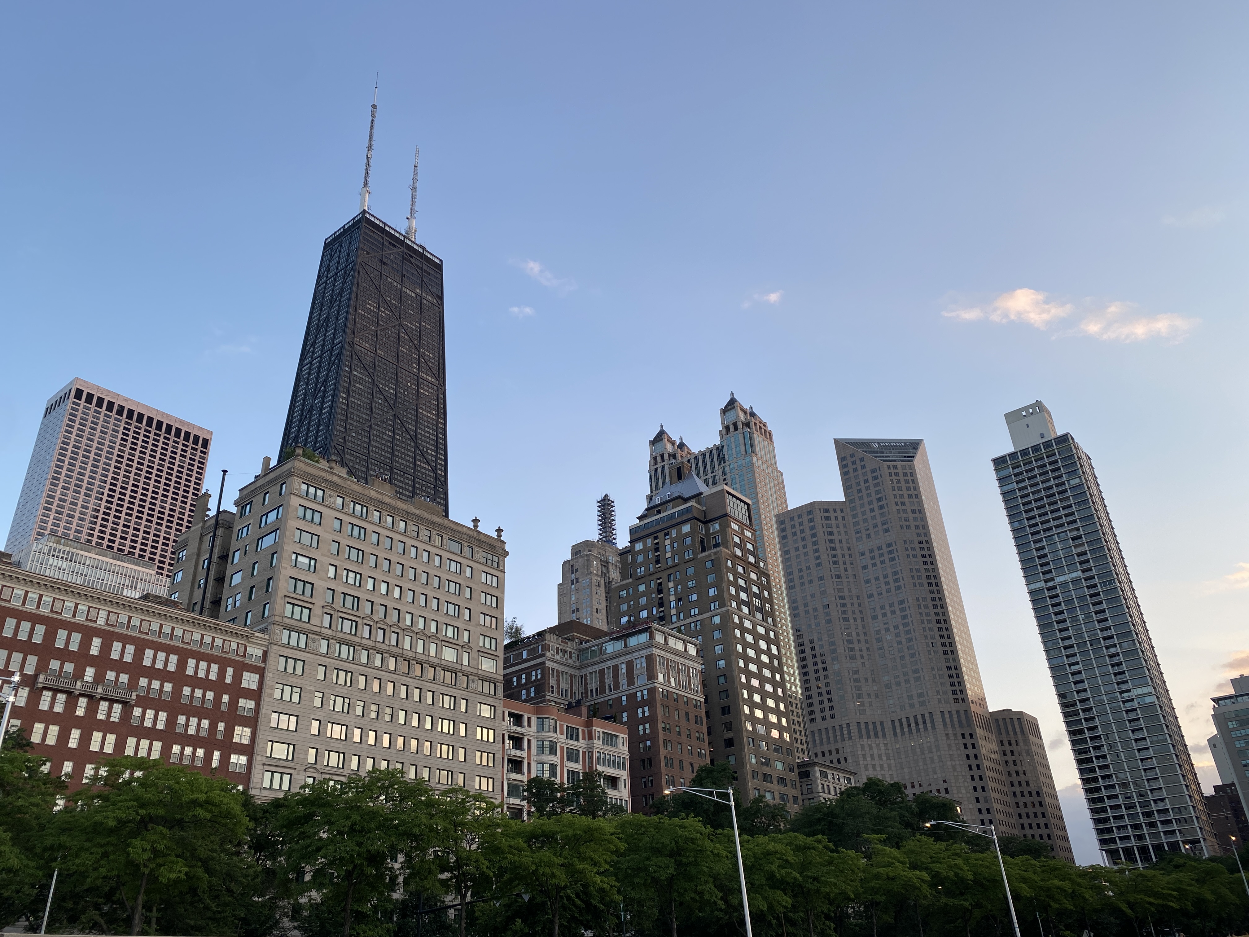 Chicago skyscrapers on a beautiful day taken from ground level