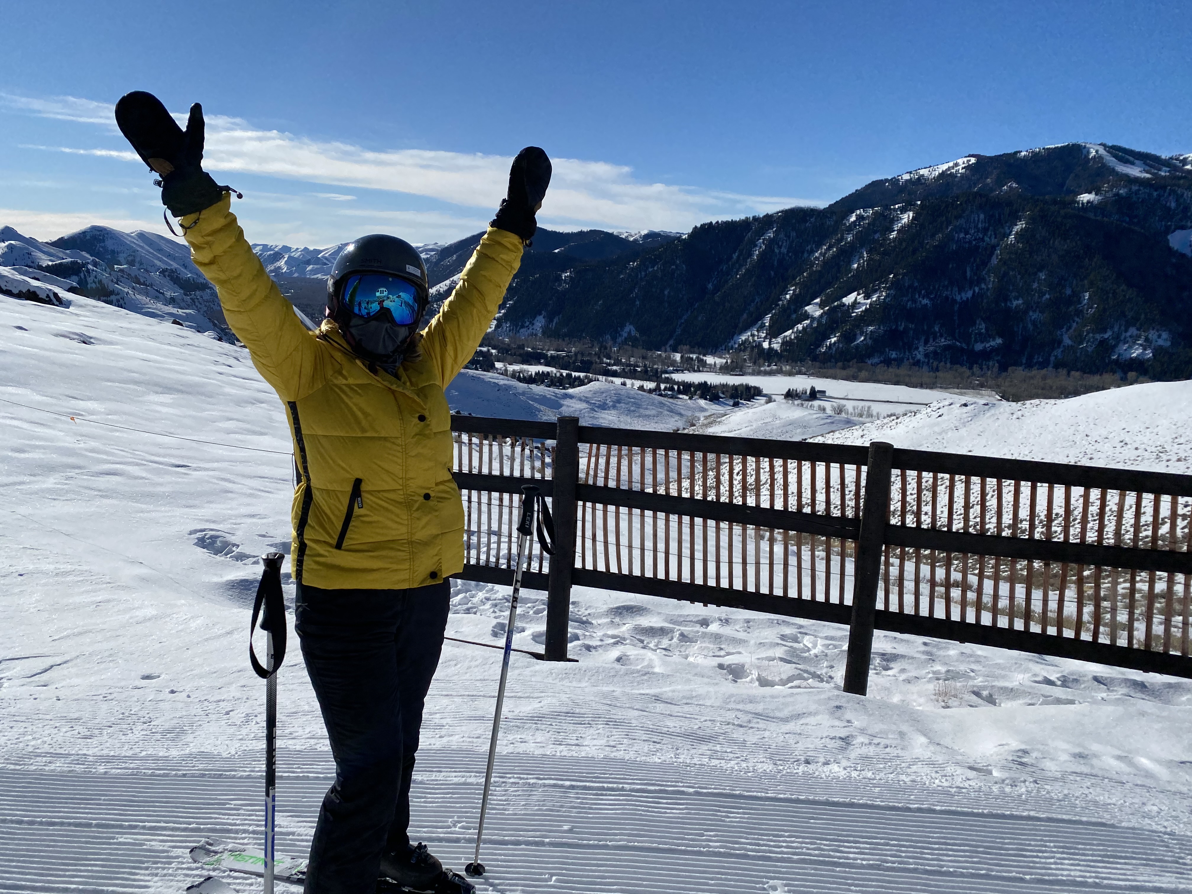 Rachel in Ski's on top of a ski hill in Idaho