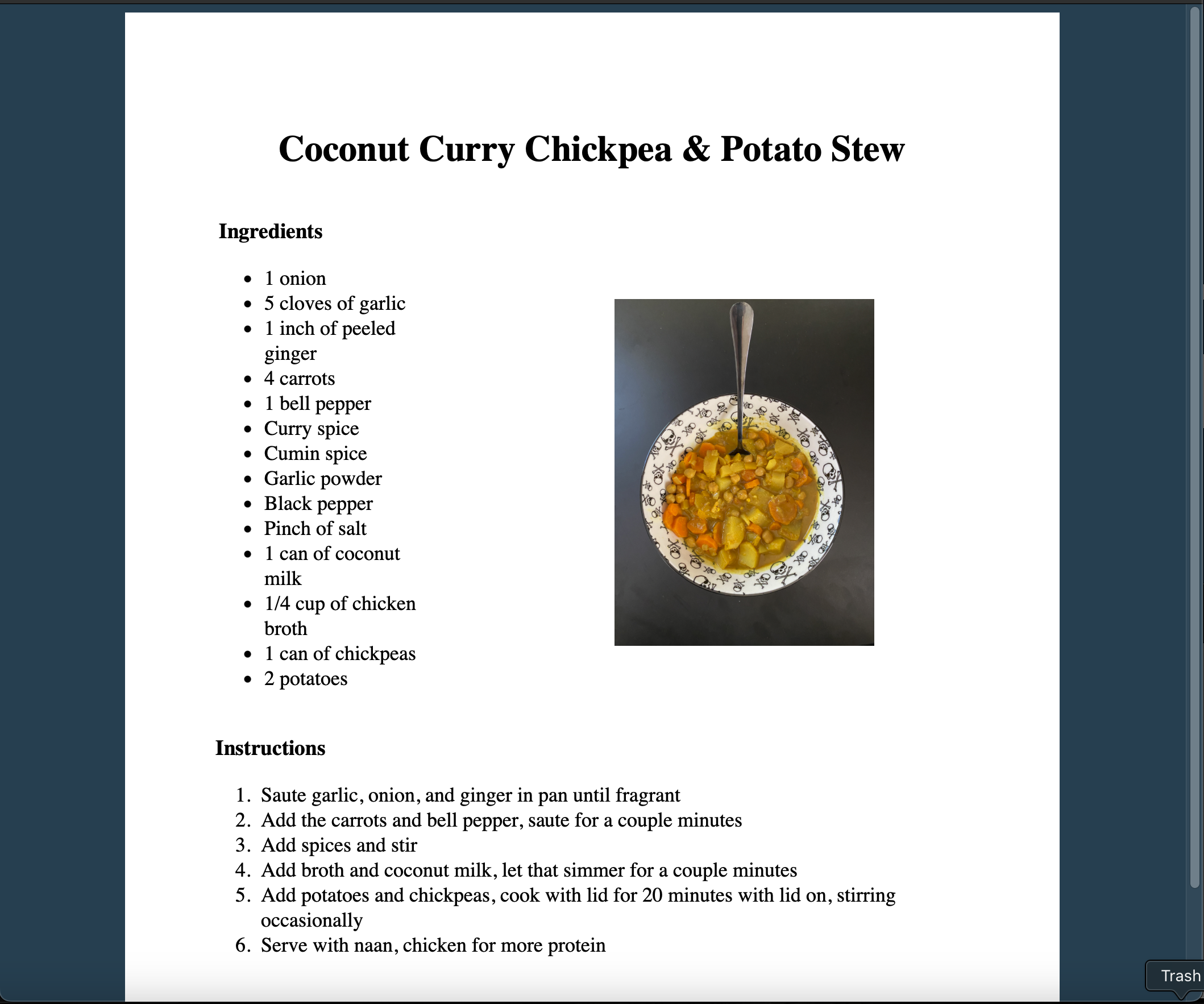 Screenshot of Rachel's recipe create read update delete project